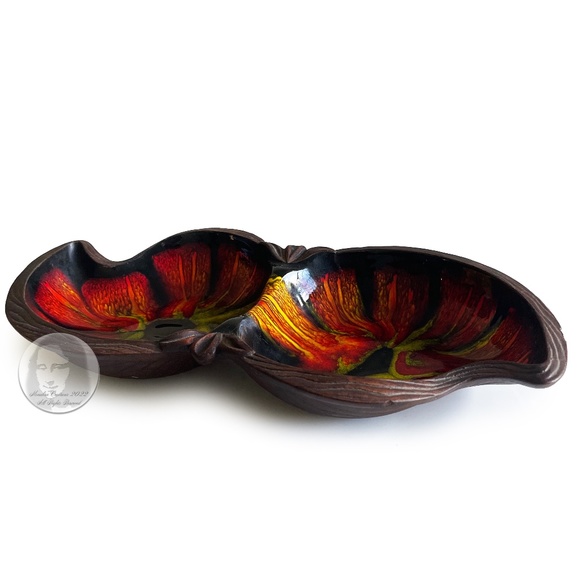Mid Century Sequoia Ware 748 USA Pottery Divided Dish Serveware Lava Glaze 60s - Picture 6 of 10